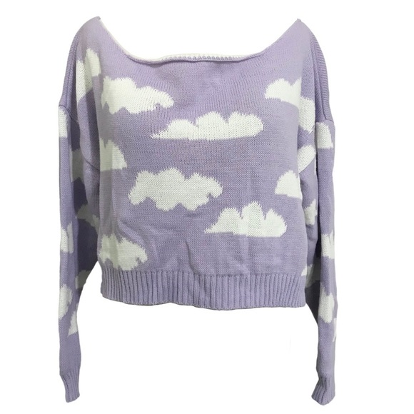 Nasty Gal Cloud Knitted Sweater Pastel Purple Cropped Oversized Size Medium - Picture 7 of 7